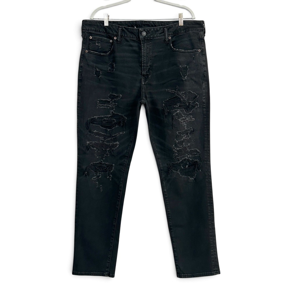 American Eagle AirFlex Men Size 38 x 30 Black Distressed Denim Skinny Jeans NWOT